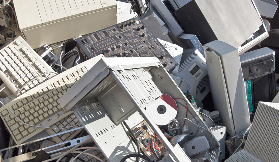 recycling e-waste pile of old devices